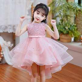 儿童拖尾礼服公主裙女童洋气亮片蓬蓬纱燕尾裙节日走秀钢琴演出服