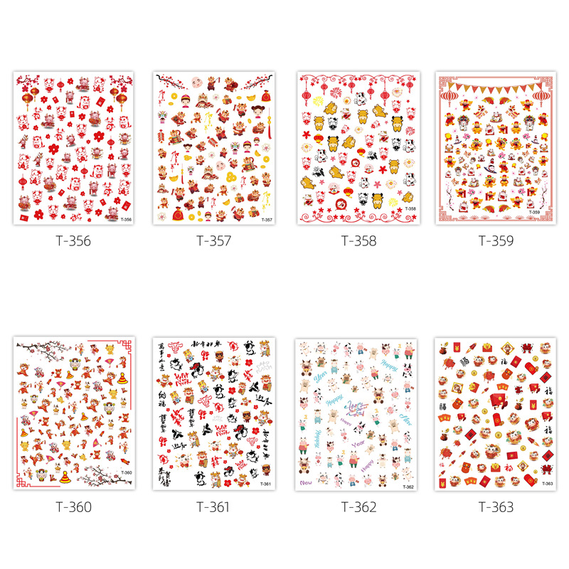 2021 manicura pegatinas de año nuevo gato afortunado fortuna pegatinas de uñas festivo estilo chino calcomanías de uñas Rojas netas