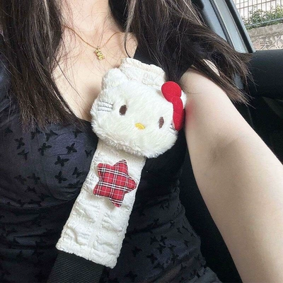 Hello Kitty car seatbelt shoulder pad decoration for girls' car interior, cute cartoon KT cat car seat cover