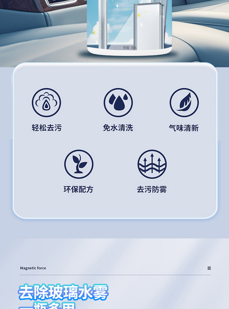 Glass Anti-Fog Agent, Car Water Repellent, Front Windshield Anti-Fog Agent Spray, Rearview Mirror Rainproof Agent, Defogging Spray