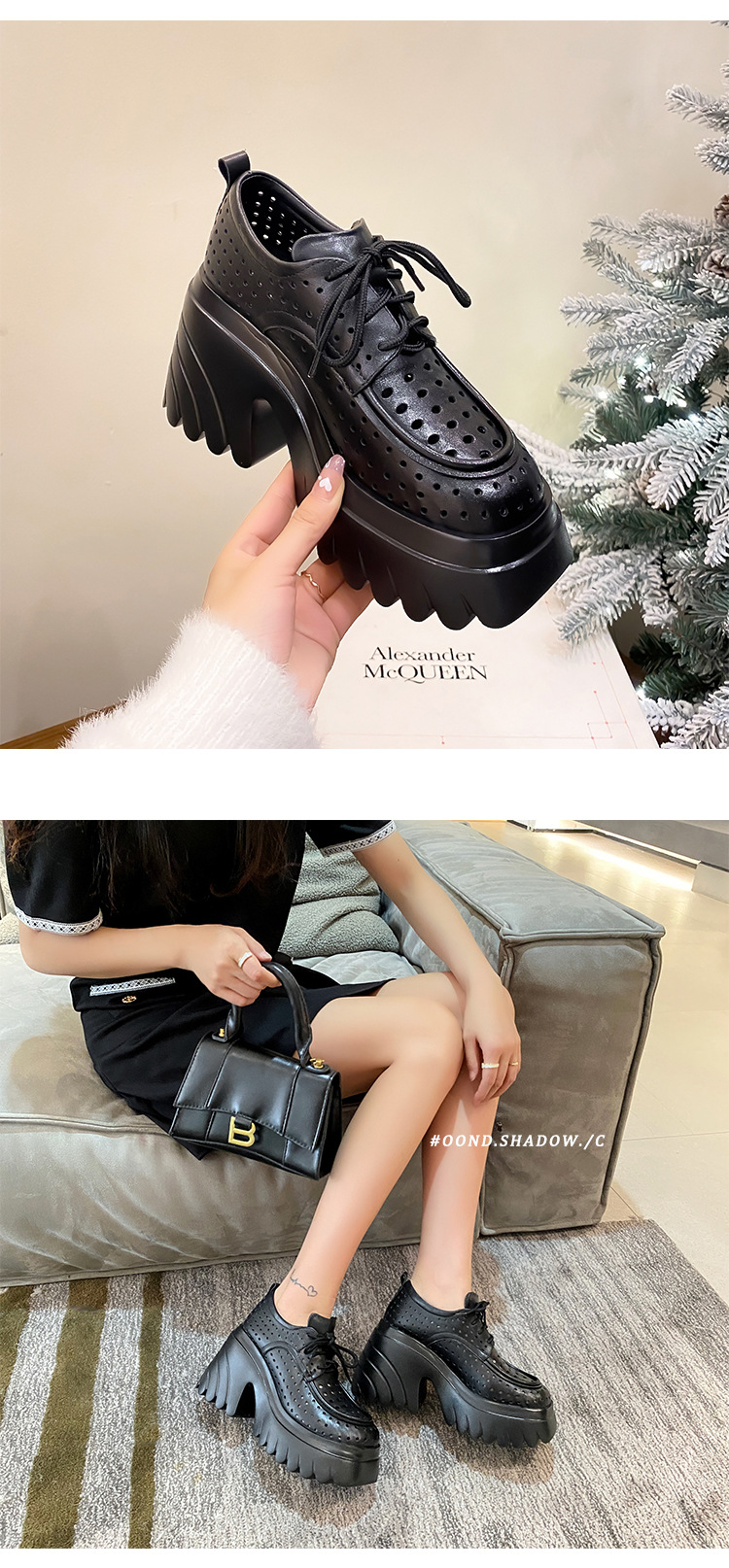 Sandal nữ cao gót đế xuồng da thật hở mũi buộc dây — màu đen, màu hồng, màu trắng ngà, màu vàng chi tiết 6