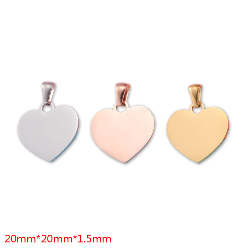 跨境热销镜面不锈钢爱心挂件心形吊坠可刻字吊牌DIY饰品配件桃心
