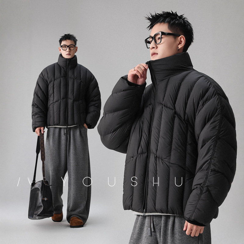 280g White Duck down Stand Collar Quilted High down Filling down Jacket Men's Winter 2025 New Trendy Brand Loose Jacket