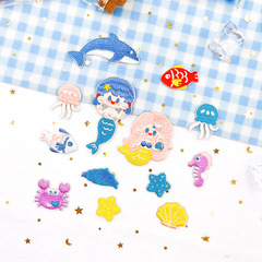 Zhinuo Computer Fresh Ocean Animal Embroidered Fabric Sticker, Clothing Decoration Cute Cartoon Mermaid Embroidery Sticker