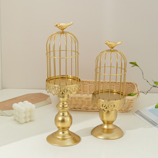 Cross-Border Selection! Amazon Black Vintage Birdcage Candlestick Decorative Crafts Metal Candle Cup Retro Style