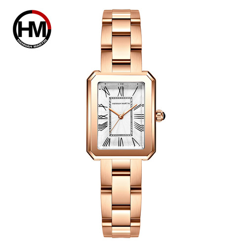 Japanese 2035 movement women's brand watch square retro Roman numeral quartz watch steel strap butterfly buckle watch