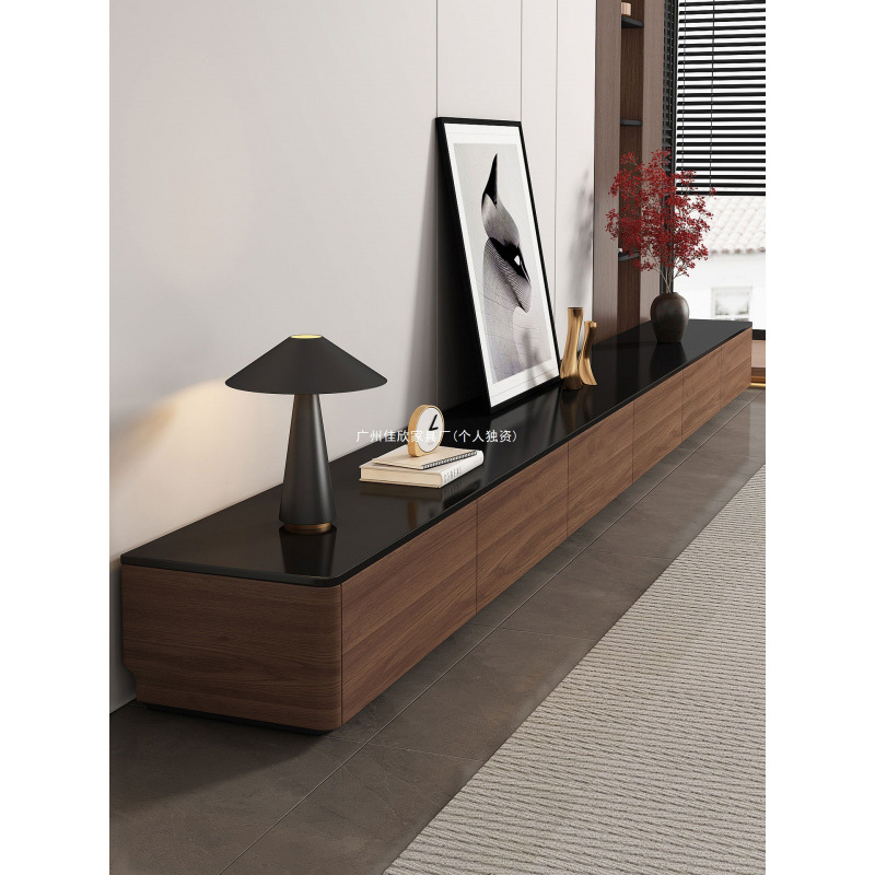 Solid Wood Tv Cabinet Living Room Home 2025 New Mid-Century Style Floor-Standing Cabinet Slate Coffee Table Tv Cabinet Combination