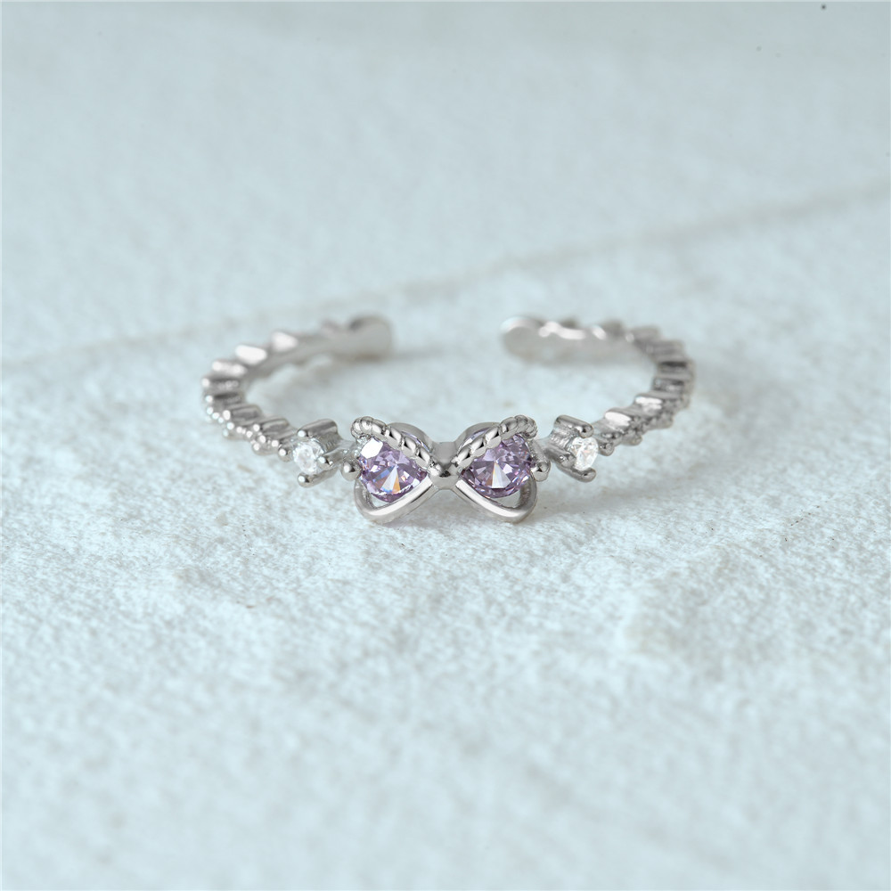 4g Weight Zircon Inlay Material Open Rings Classification Adjustable Ring Size 1 Piece Quantity Daily Occasion 925 Sterling Silver Material Heart Shape, Flower, Bow Knot Pattern Women's Gender Plating, Flowers Design Sweet, Shiny Style 925 Sterling Silver Zircon Heart Shape Flower Bow Knot Open Rings 10