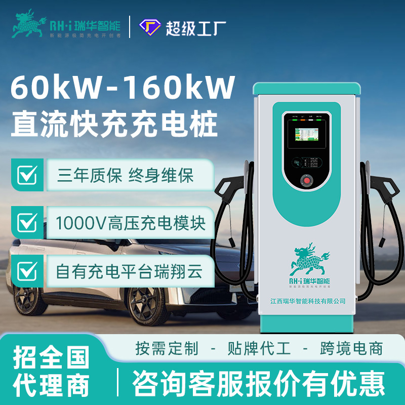 瑞华智能60/80/120/160kw千瓦直流快充充电桩380V新能源汽车九孔
