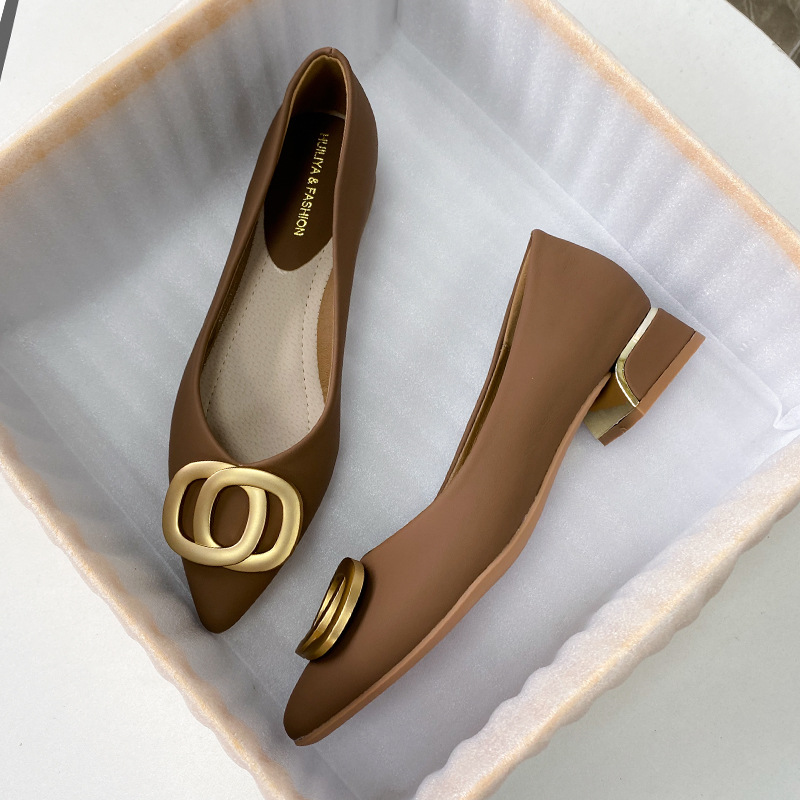 Kaffee Farbe Einzelne Schuhe Frauen Neue Frühling Spitz Niedrigen Absatz Französisch Stil Dicke Professionelle Arbeit_voghion.com