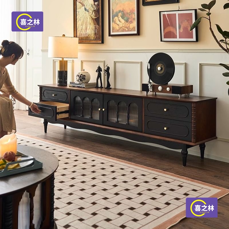 Coffee Table Combination Small Apartment Living Room Home Floor-Standing Storage Locker French Retro Ash Solid Wood Tv Cabinet