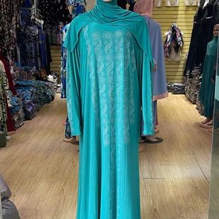 Factory Direct Sales Green Hot Diamond Robe Arab Middle East Africa Dubai Style Burqa Ice Silk Scarf Women's Robe 62
