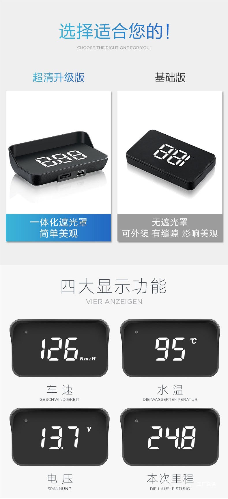 【Official Genuine Product】Car Hud Head-Up Display Universal Obd Speed Display Multifunctional Head-Up Display for Cars