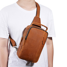外贸跨境新款男士胸包疯马皮黄牛质感复古斜挎包个性单肩包真皮