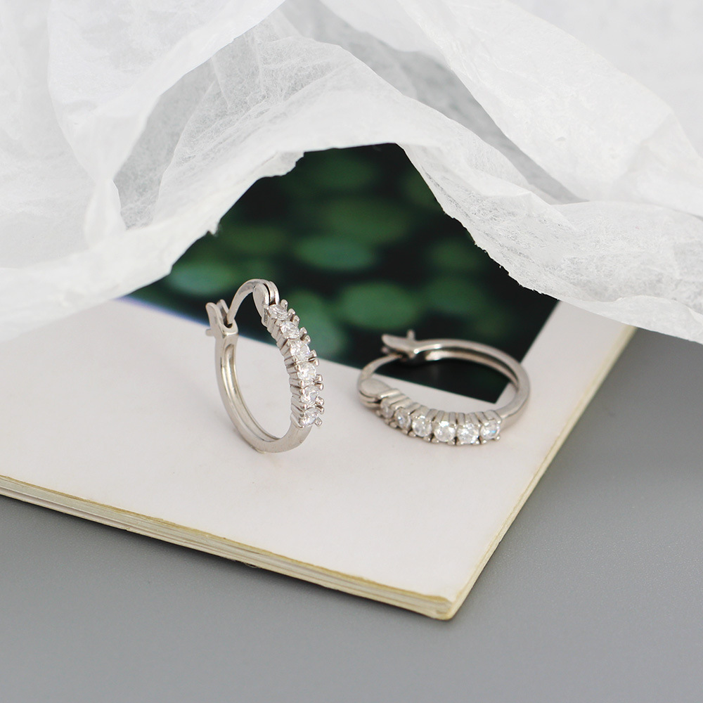 Fashion Geometric Silver Earrings Inlay Rhinestones 925 Silver Earrings