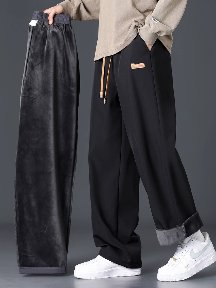NASAベルベット厚いズボン男性秋冬保温一体ベルベットストレートパンツゆるいスポーツカジュアルパンツ