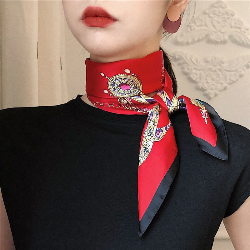 Women's Simple Style Stripe Lattice Chains Print Satin Printing Silk Scarves display picture 2