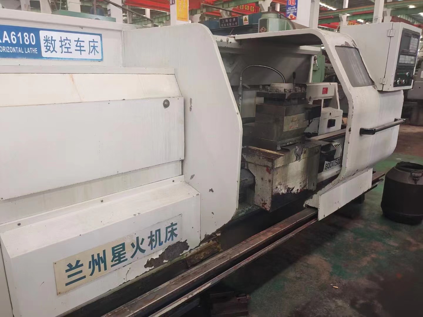 处理二手星火CKA6180x1.5米数控卧式车床主轴孔径100