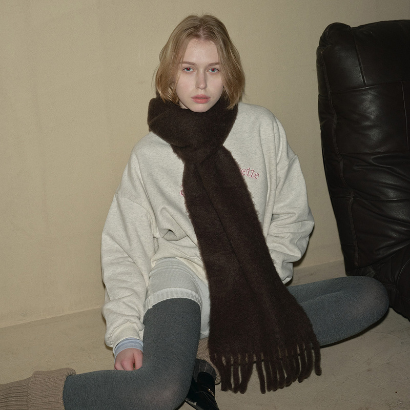Homemade Alpaca Mohair Wool Blend Solid Color Tassel Scarf Women's Winter Atmospheric Soft Touch Scarf