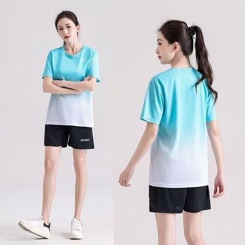 Summer Leisure Sports Set Men and Women Loose Running Quick-Dry Ice Silk Fashion Short Sleeve Fitness Crew Neck T-Shirt