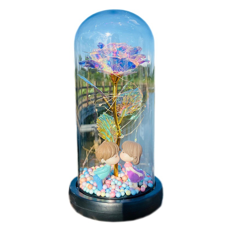 Lámina de oro rosa cubierta cristal LED luz luminosa eterna flor artificial regalo del Día las mujeres Navidad adornos creativos