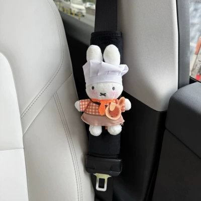 Car Seat Belt Shoulder Protector, Comfortable Seat belt shoulder pad - plush-shoulder-pads-black-orange-chef-miffy-rabbit