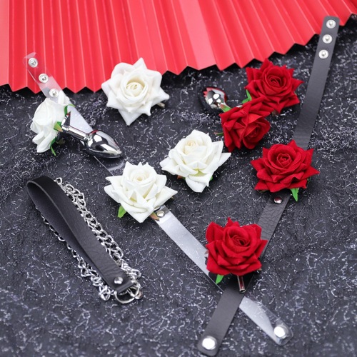 Rose Breast Clamp Anal Plug Collar Set SM Sex Toys Couples Training Toys Sexual Teasing Back Court Development