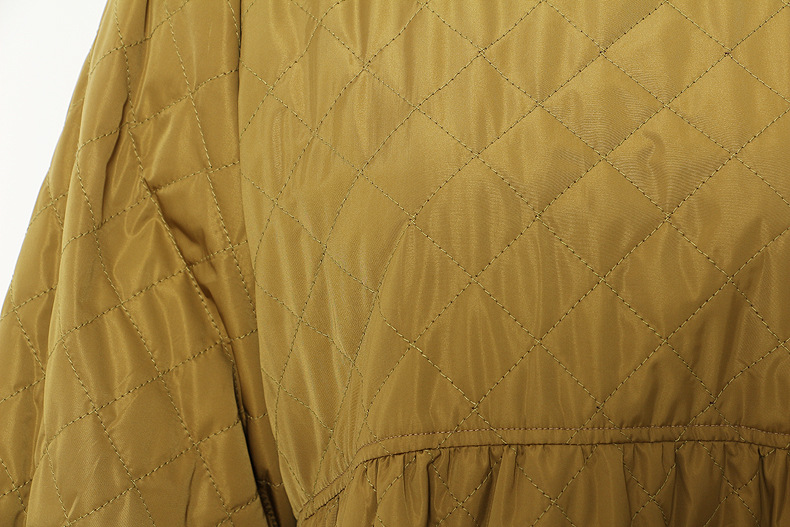 Autumn Winter round Neck Quilted High Waist Loose Dress Cotton Padded Jacket for Women