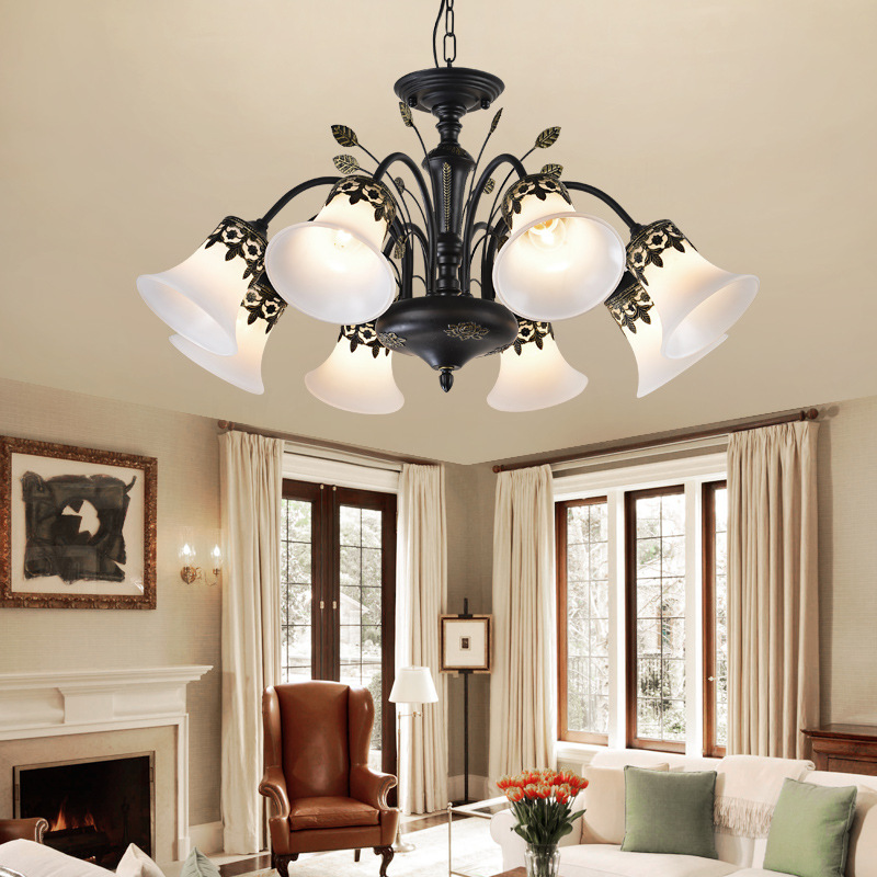 American Country Pastoral Chandelier, Simple Iron Living Room Lamp, European Retro Guest Room Dining Room Lamp, Warm Bedroom Lighting