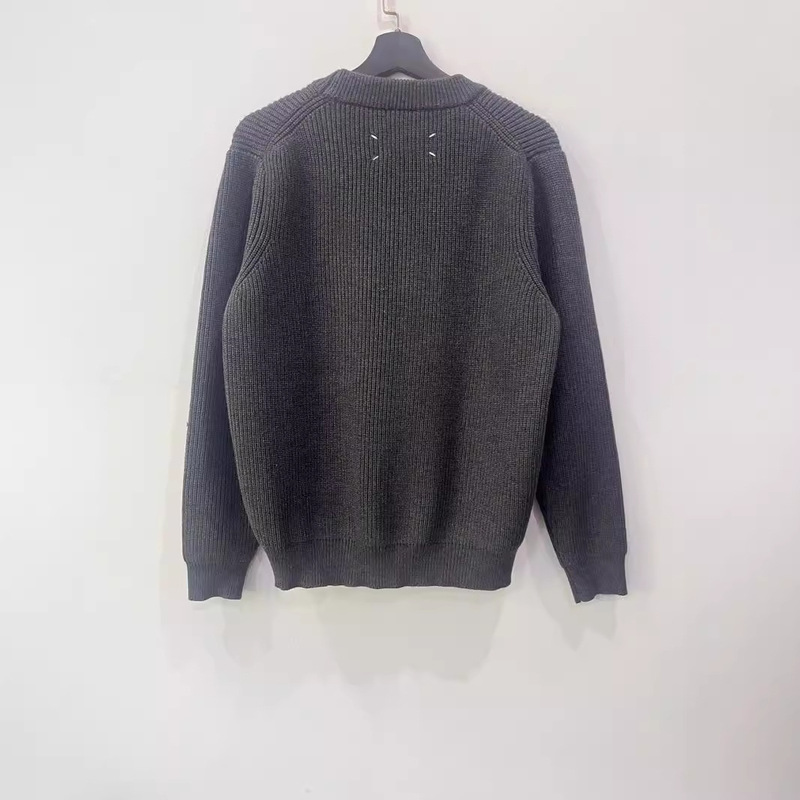 Four-corner stitch MM6 Ma Jia style gray black round neck loose pullover sweater original men's and women's sweater