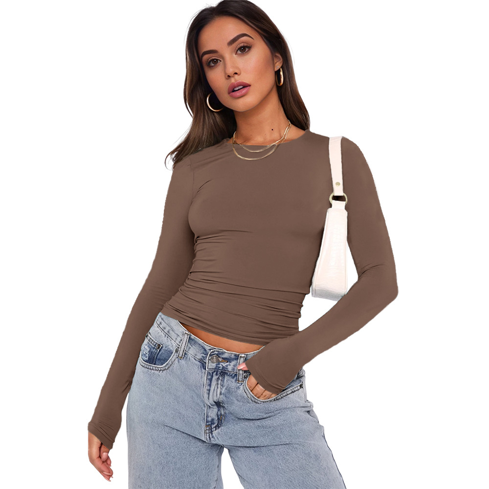 Nuevos populares europeos y estadounidenses camisetas de manga larga, camisetas de base de primavera y otoño, camisetas de yoga delgadas y cómodas