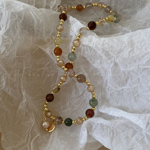 Double Crystal Pearl Beaded Bracelet for Women, Lightweight Luxury Retro Layered Bracelet, Ins Style Unique Design, High-End Accessory