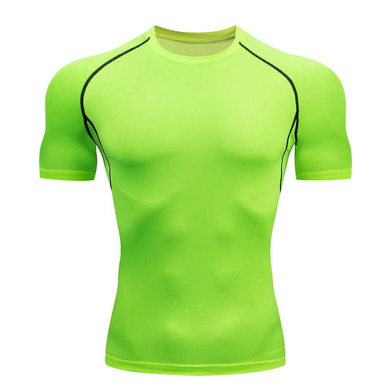 スポットフィットネス服メンズスポーツタイト半袖速乾服弾性ランニング Tシャツ圧縮サイクリングバスケットボールボトリングシャツ|undefined