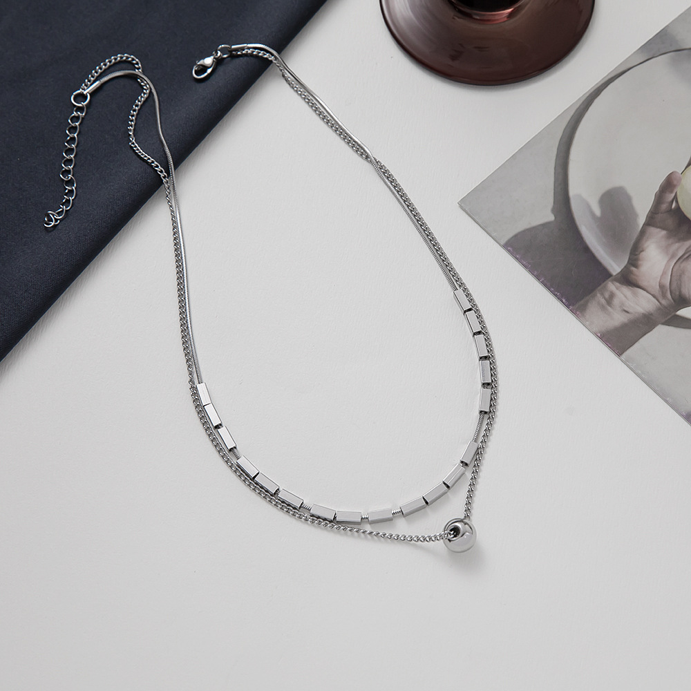 Fashion Ball Titanium Steel Tassel Layered Necklaces 1 Piece