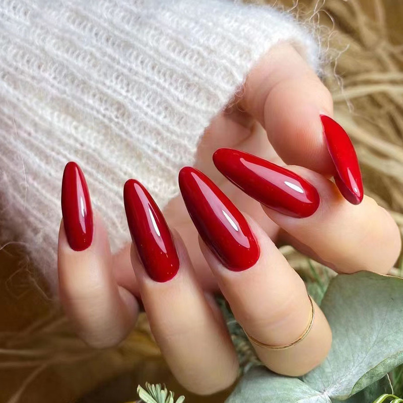 Christmas and New Year Red Pure Color Glossy Manicure Wearable Nails Ins Popular Same Style Nails Cross-Border Fake Nails