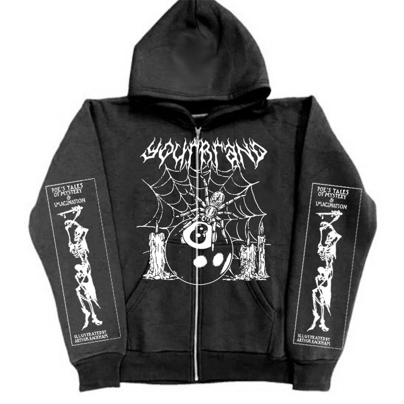 Y2K Zipper Sweatshirt American Retro 2023 Trend Hoodie Spider Skull Print Dark Hoodie Hoodie Y2K Zipper Sweatshirt American Retro 2023 Trend Hoodie Spider Skull Print Dark Hoodie Hoodie