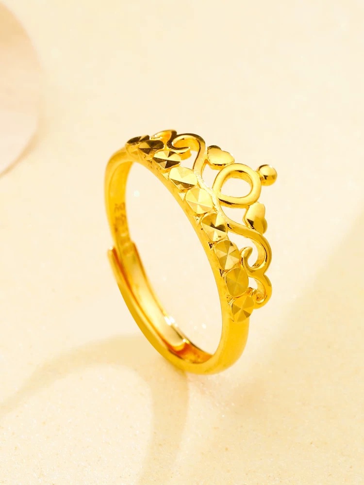 Vietnam gold silk hollow crown ring simulation gold fashion temperament all-match opening adjustable ring_voghion.com