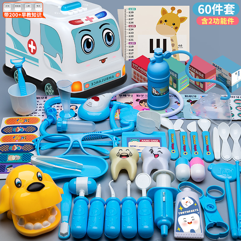 Set de médico infantil, maletín con herramientas, estetoscopio y accesorios para juego educativo.