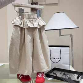 女童俏皮荷叶边屁帘弯刀裤2026春季新款儿童韩版百搭休闲时尚长裤