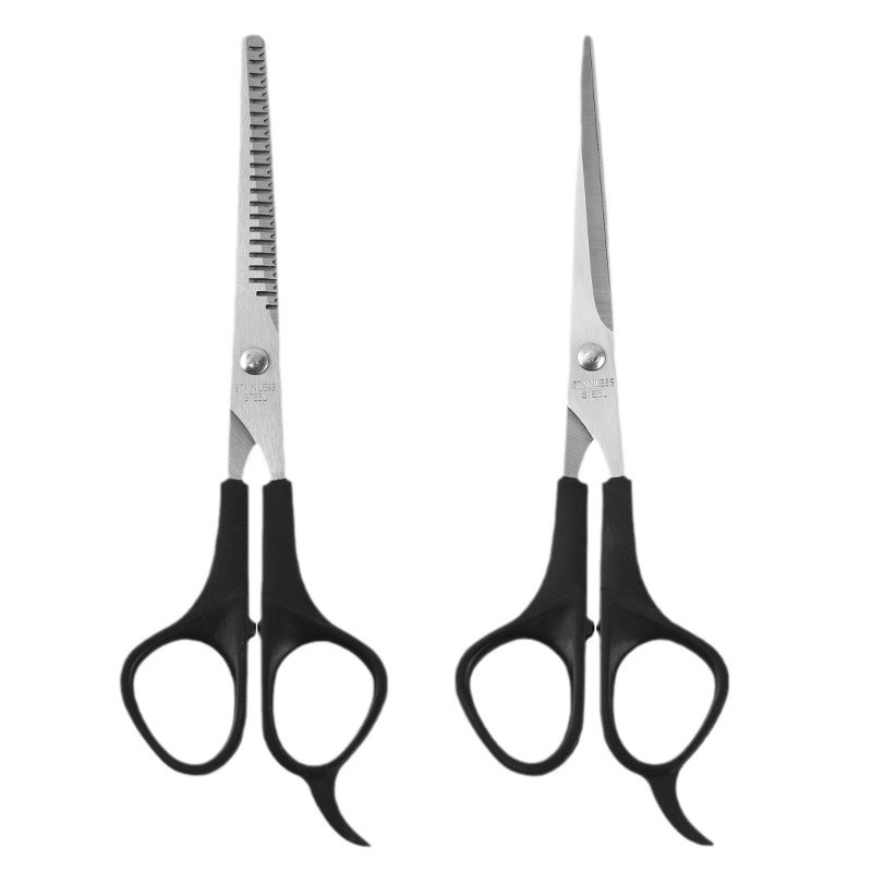 Herramientas de belleza al por mayor corte de pelo acero inoxidable dientes delgados tijeras tijeras planas tijeras para mascotas conjunto de tarjetas