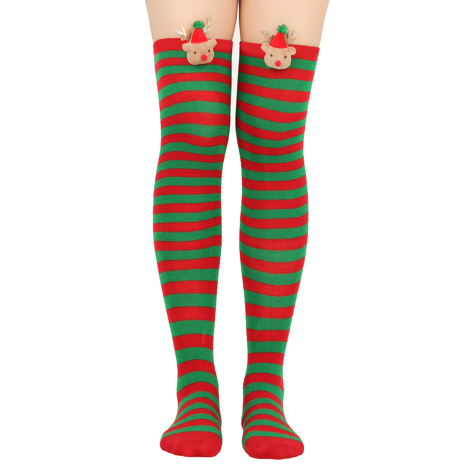 Women's Christmas Stripe Solid Color Polyester Over The Knee Socks display picture 3