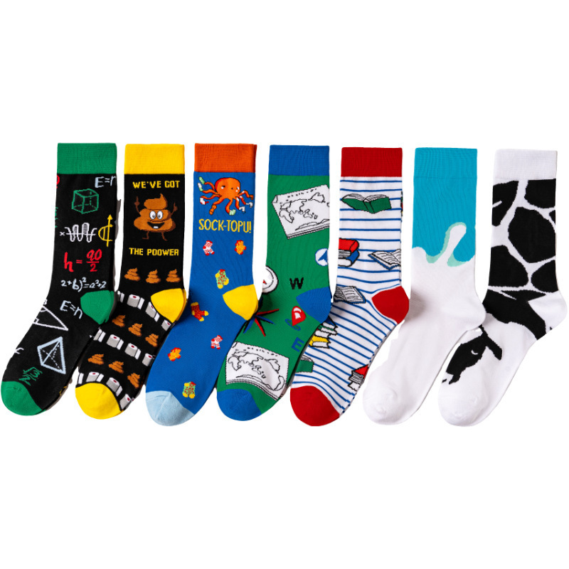 Cotton Fashion Large Size Men's Hip-Hop Socks Harajuku Happy Socks Octopus Travel Cow Amazon Trendy Socks Sweat-Absorbing