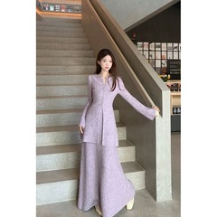 法式韩版超仙毛衣套装女秋冬新款修身显瘦设计感收腰中长半身裙两