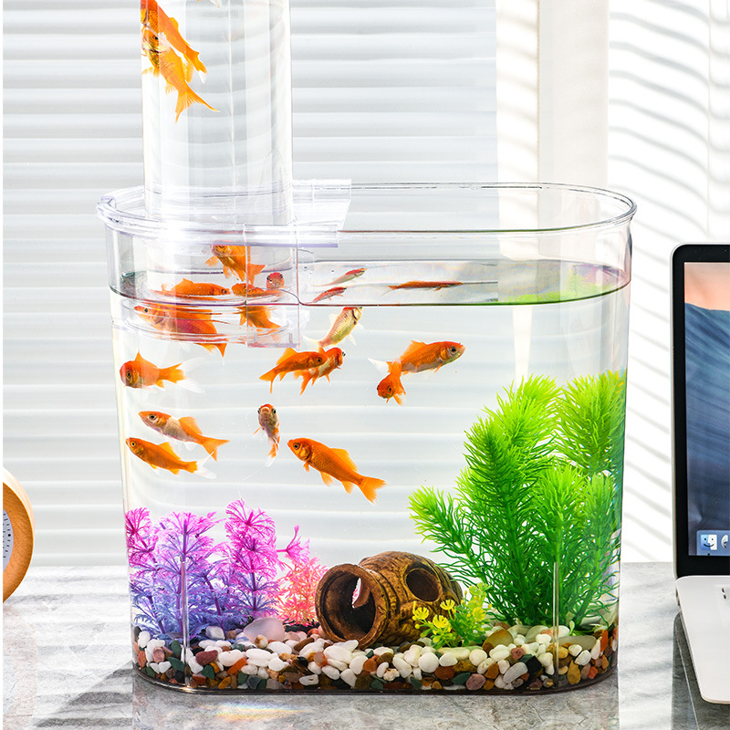 Acuario de pescado de presión negativa mesa flotante pequeño acuario de peces dorados sala de estar acuario de plástico micro paisaje hogar ecológico