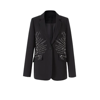 轻奢高级感黑色西服女2025新款时尚重工钉珠镶钻设计感西装外套