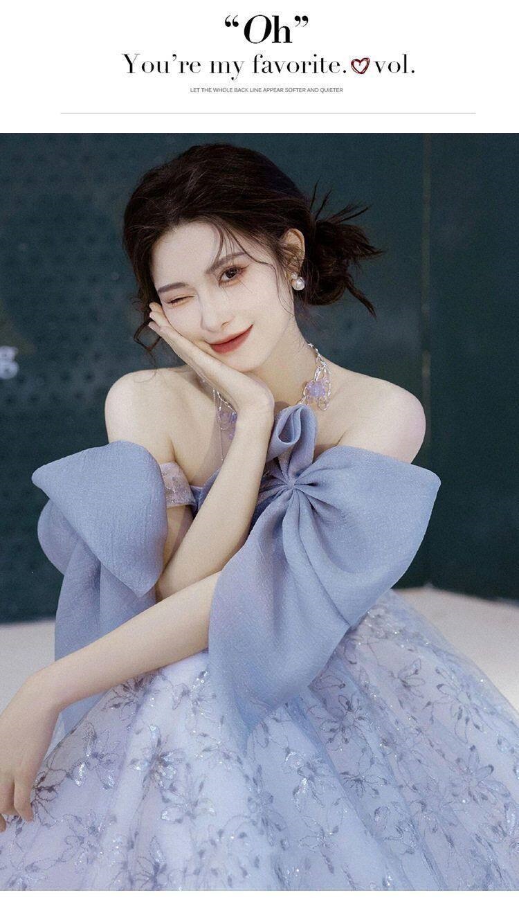 Đầm dạ hội nữ cổ yếm kiểu Pháp tay dài phong cách thanh lịch — Màu ảnh chi tiết 11