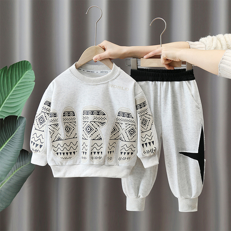 7625 traje de suéter negro para niños 2025 nuevo traje deportivo de dos piezas de primavera casual ropa para niños de moda