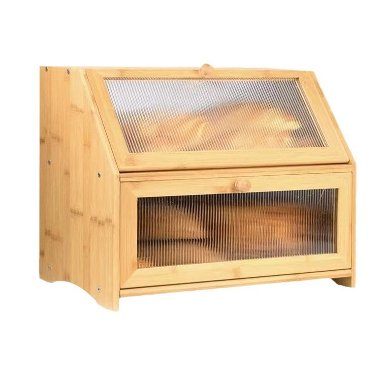 Caja de almacenamiento de madera de doble capa Cocina doméstica Caja de almacenamiento de alimentos de gran capacidad Caja de almacenamiento de bocadillos multifuncional