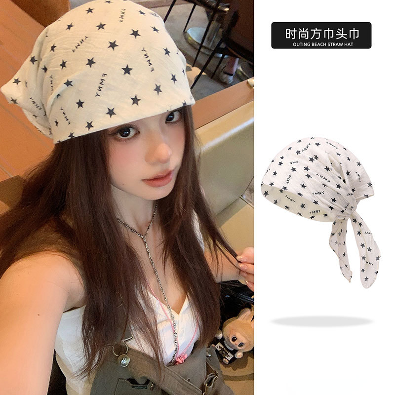 여성을위한 틈새 y2k 스타 프린트 터번 여름 얇은 터번 스퀘어 스카프 복고풍 핫 소녀 트렌드 다목적 실크 스카프 도매