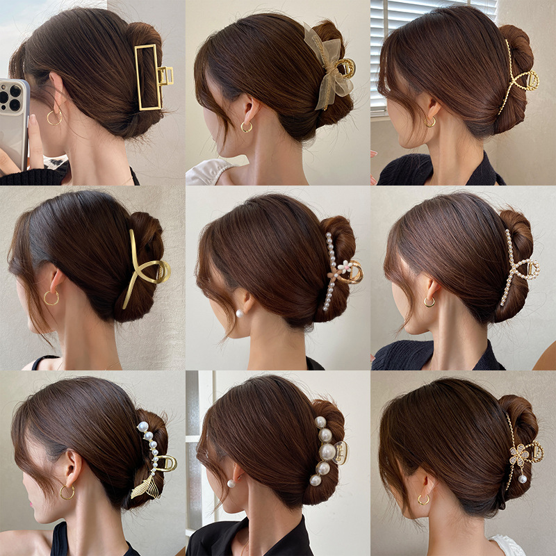 Perla de alta sensación de diamante agarrar clips cabeza de mujer grande clips de tiburón temperamento disco de cabello de cabello